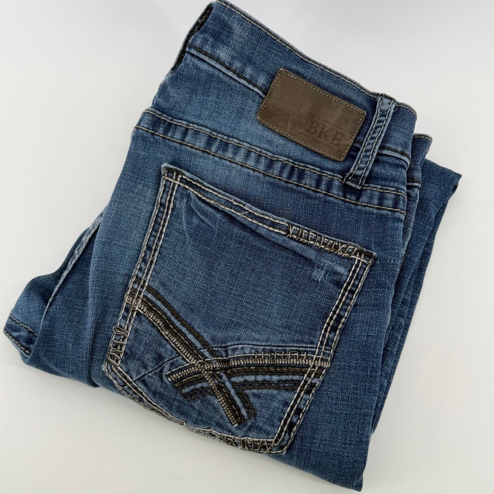 BKE Alec Straight Leg Jeans Mens 31R Medium Wash Faded Denim Pants - Picture 1 of 13
